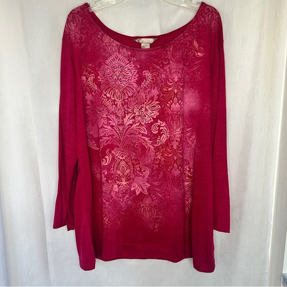 3/$20 💥 White Stag Pink Floral Burnout Print Relaxed Fit 3/4 Sleeve Blouse - Picture 9 of 17